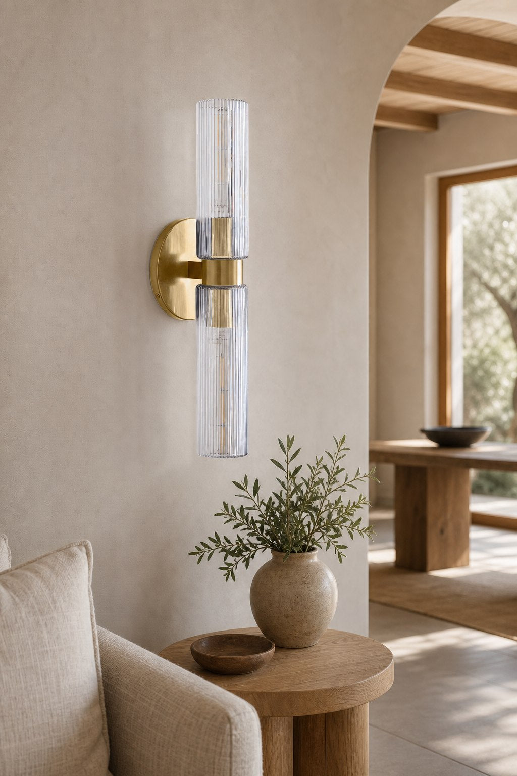 Rivora Fluted Glass Double Short Sconce - Indoor Outdoor Wall Light Elegance