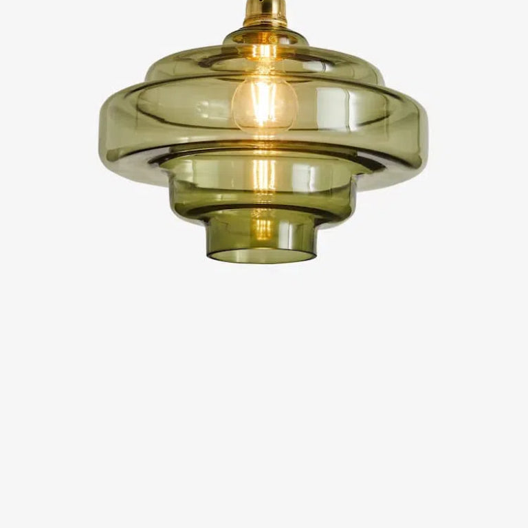 Olive Green Handblown Glass Pendant Lamp - Multi Tiered Hanging Lamp