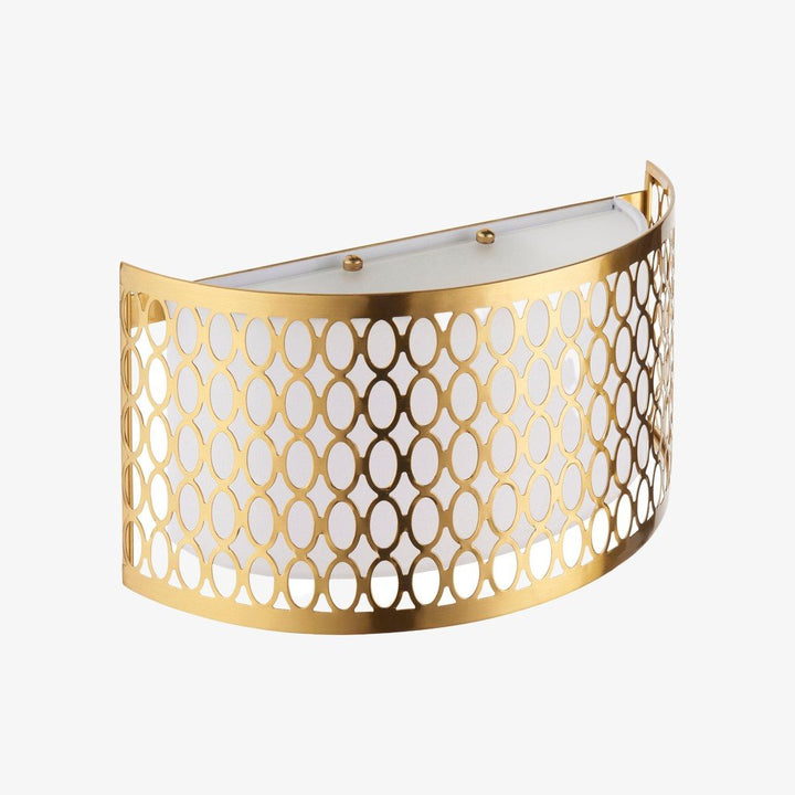 Liorin Fretwork Wall Light - Modern Curved Metal and Fabric Shade Sconce for Hallway or Bedroom
