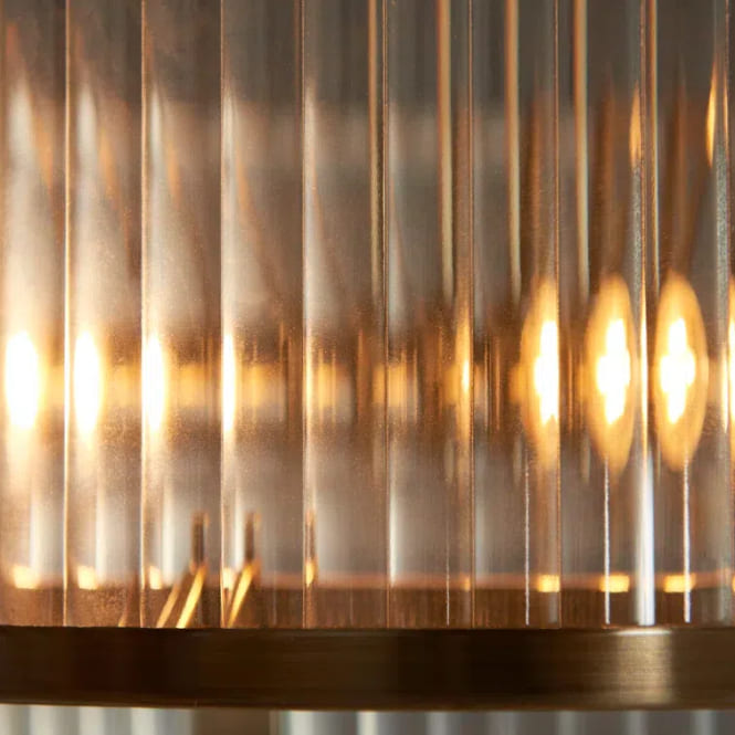 Two Tiered Ribbed Glass Pendant Lamp – Antique Brass Metal Light