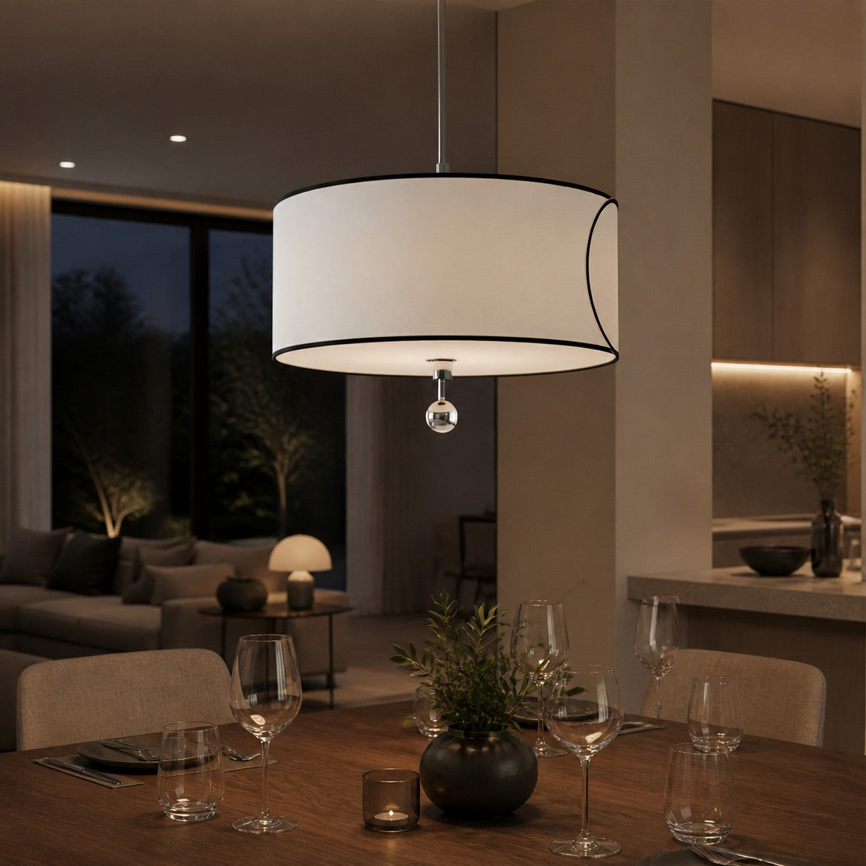 Roven 3-Light Drum Pendant Light – Modern Transitional Layered Fabric for Dining Room or Living Room