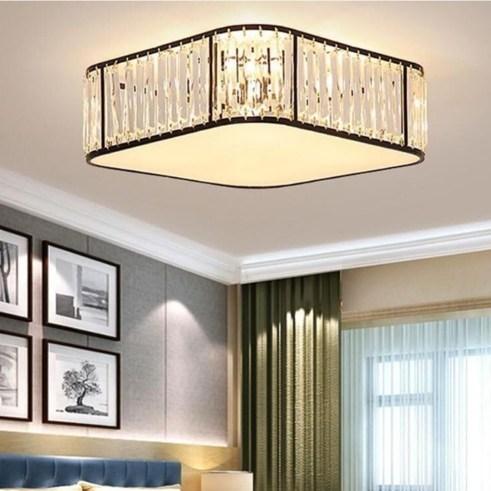 Crystal Glass Flush Mount Ceiling Light - Black Drum Shade Ceiling Light