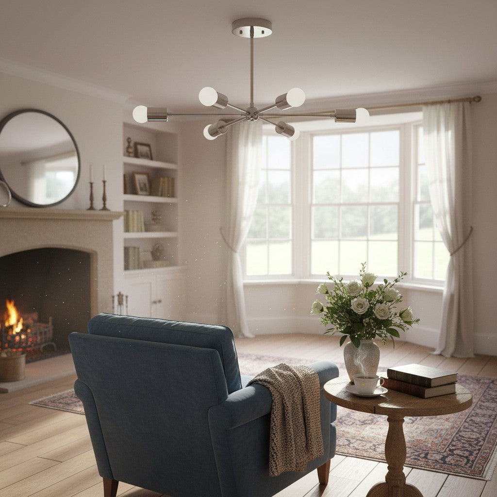 Mobilux Line Mid Century Modern Chandelier - 6 Heads Hanging Ceiling Light