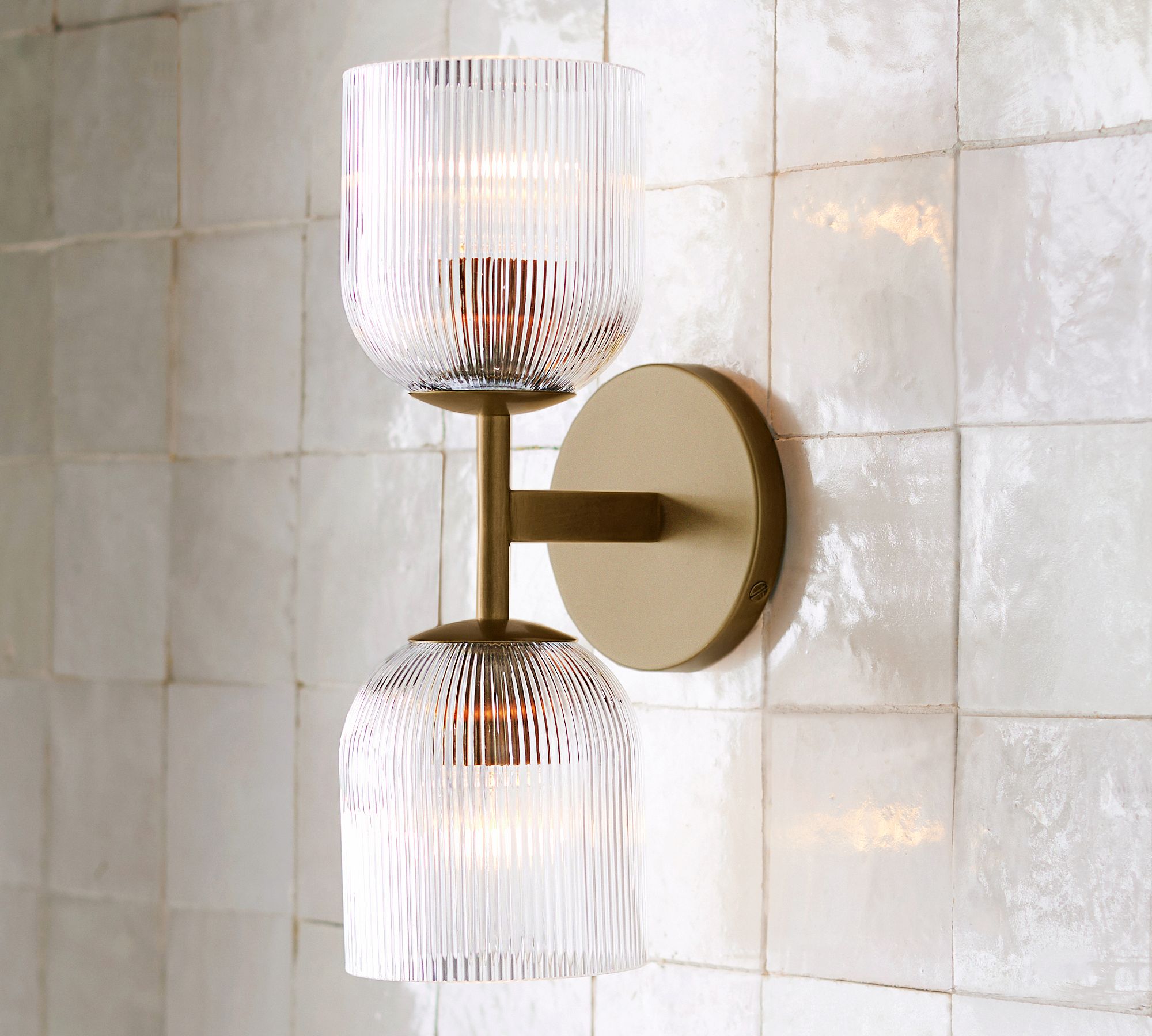Bravira Ribbed Glass Sconce - Metal Wall Light with Clear Glass Shade