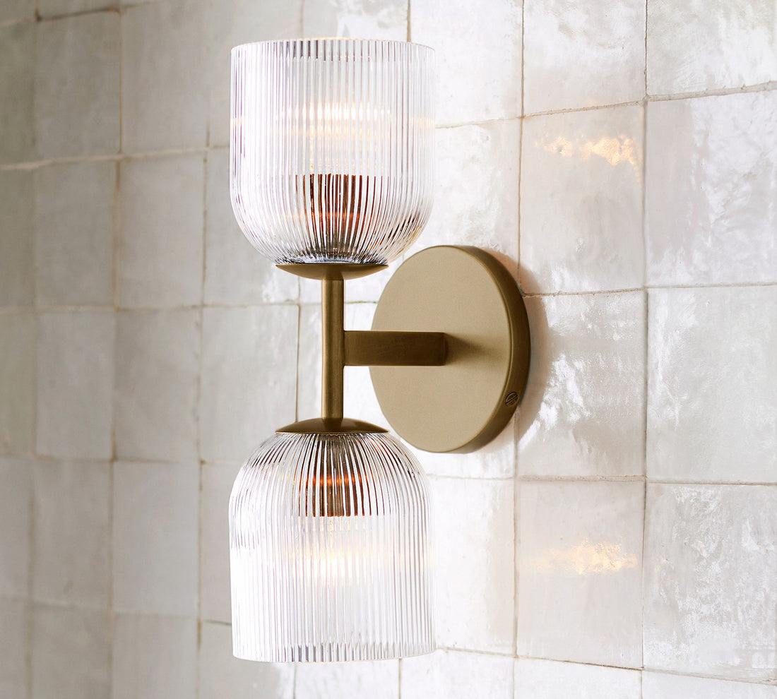 Bravira Ribbed Glass Sconce - Metal Wall Light with Clear Glass Shade