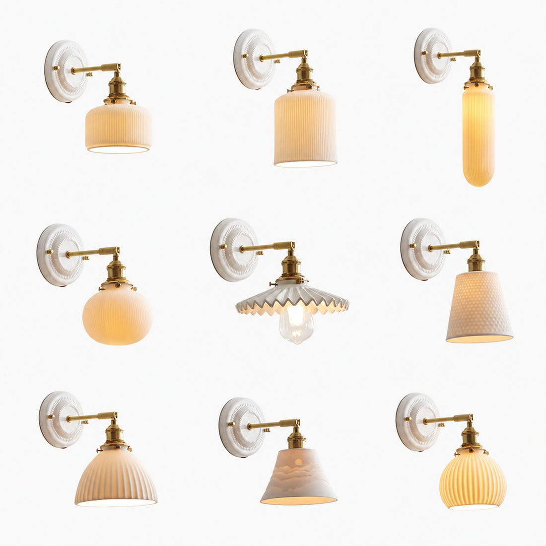 Vintage Japanese Ceramic Brass 1-Light Wall Sconce Lamp