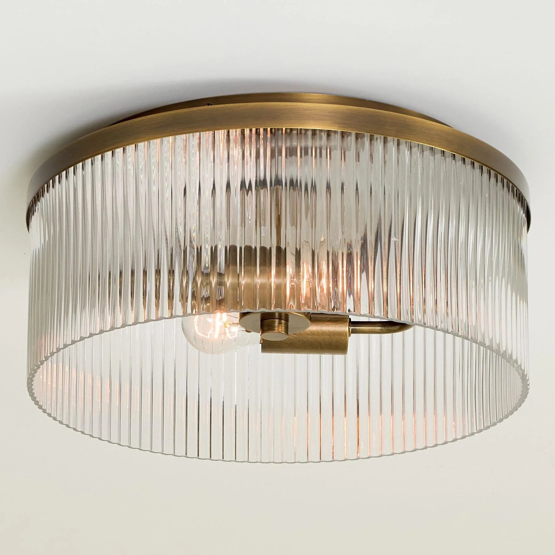 Cooper Ribbed Glass Flush Mount Ceiling Lamp -  Drum Crystal Light