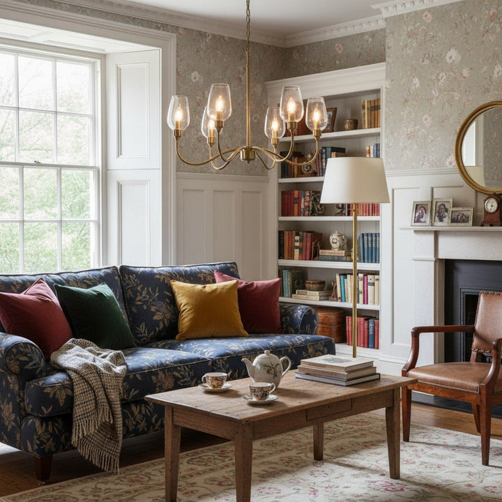 Clarione Art Deco 6-Light Linear Chandelier with Blown Glass Shades for Kitchen