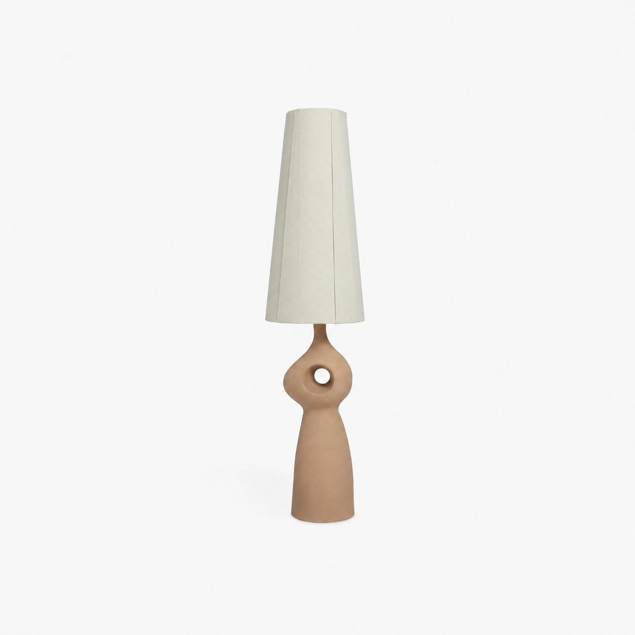 Pryssa Sculptural Ceramic Floor Lamp - Ivory Linen Shade for Living Room Accent