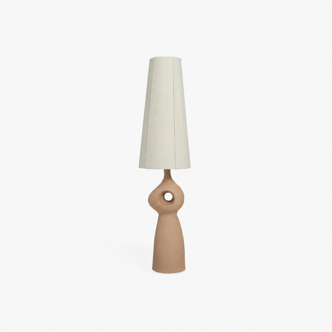 Pryssa Sculptural Ceramic Floor Lamp - Ivory Linen Shade for Living Room Accent
