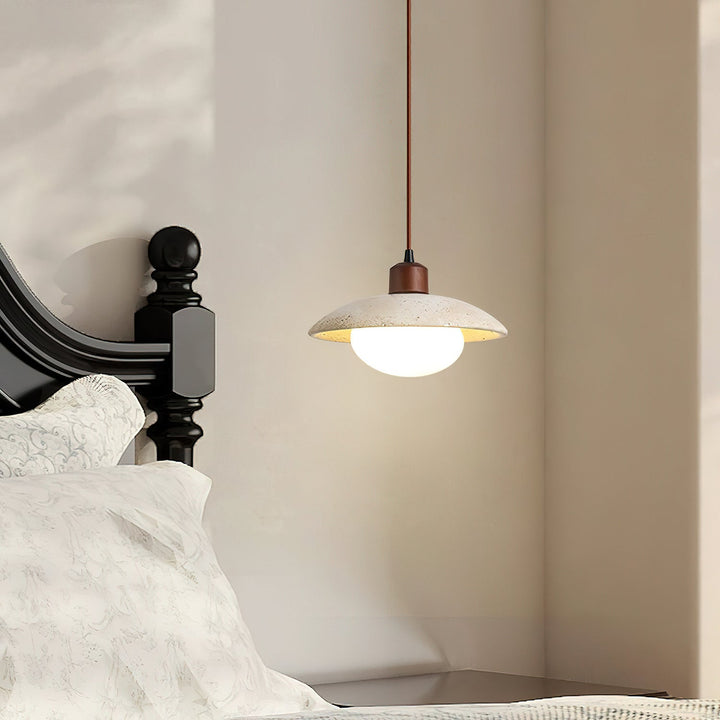 Wabi-sabi Style Travertine Stone Disc Pendant Lamp