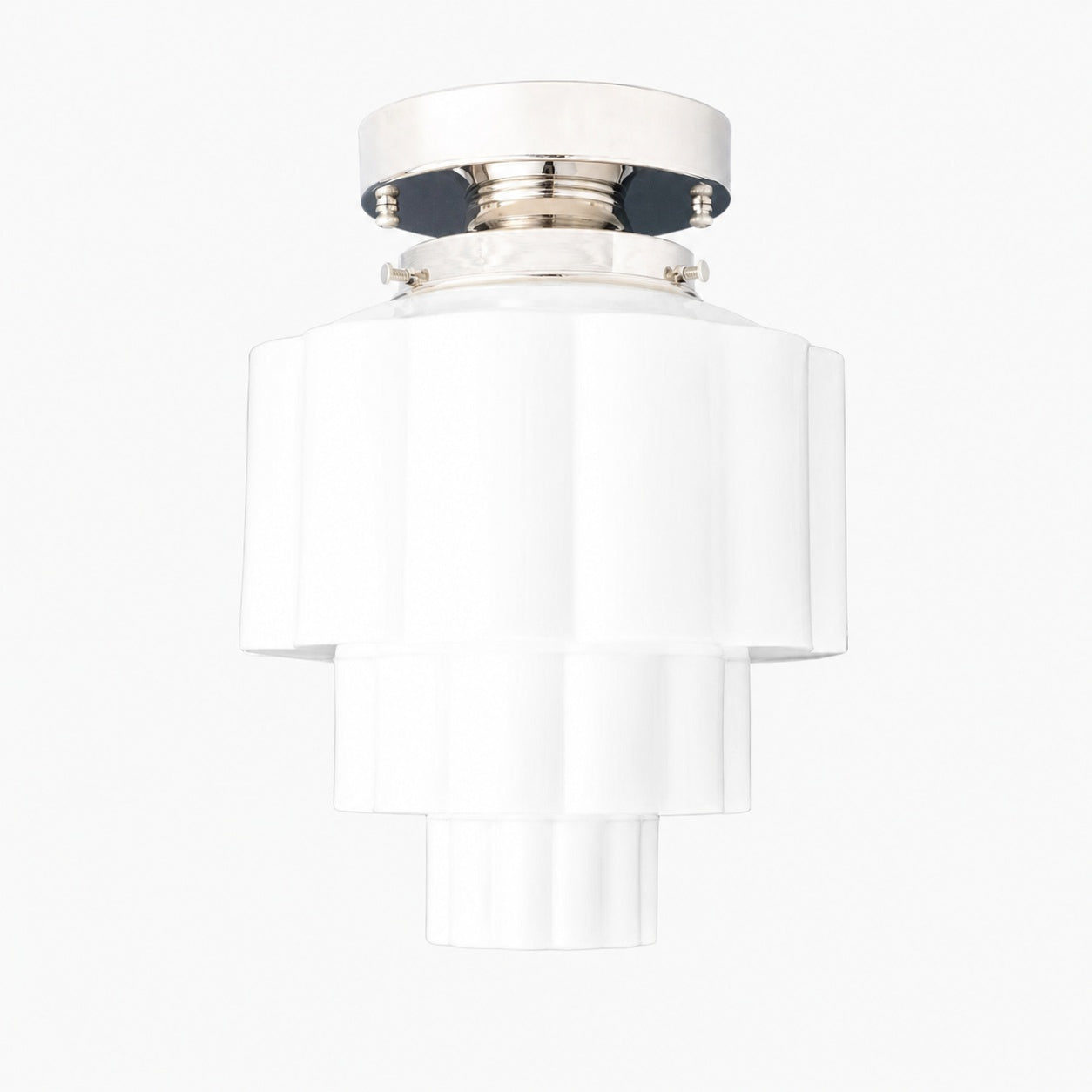 Geotower Glass Brass Ceiling Light – Art Deco Ribbed Globe Flush Mount