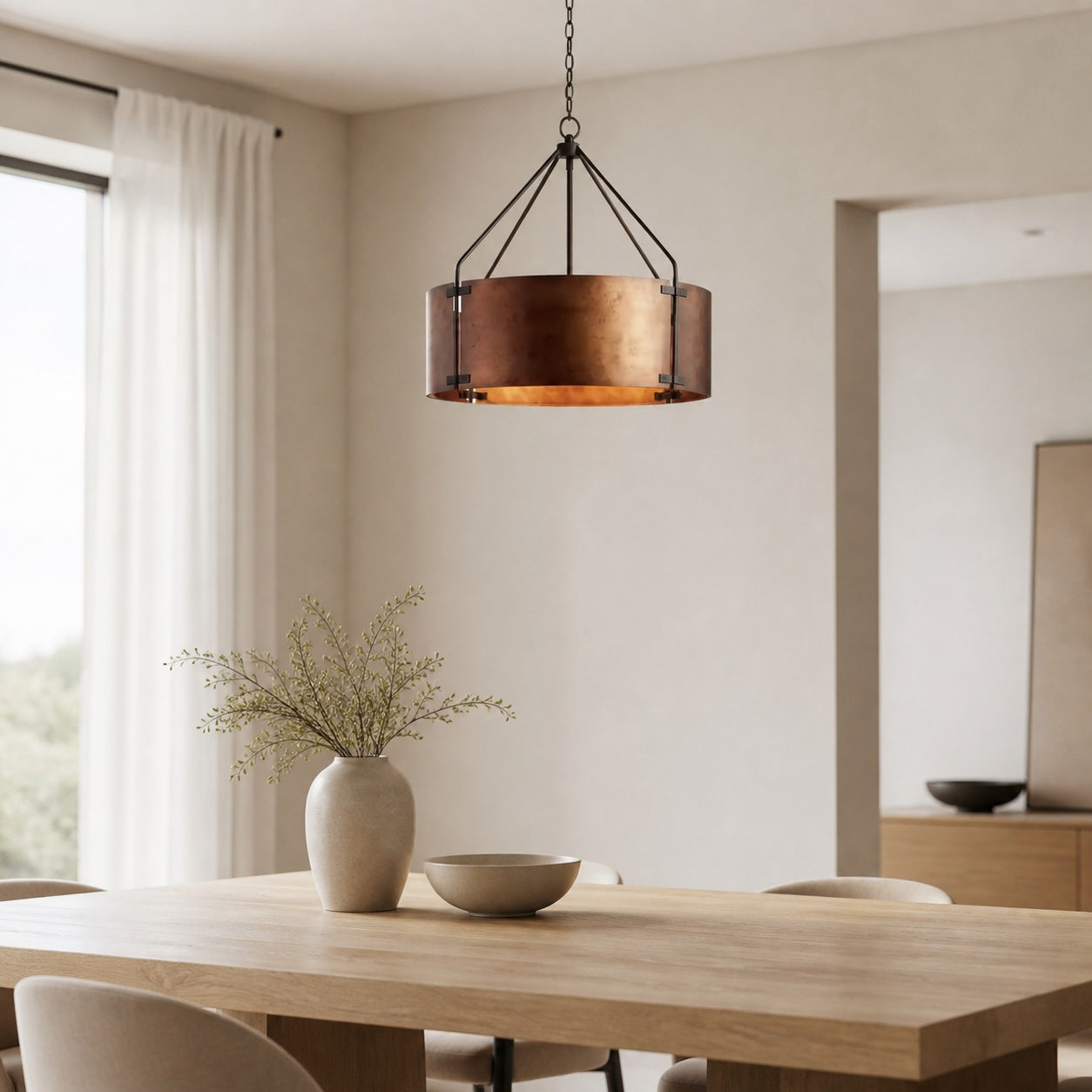 Oryven Modern Rustic Pendant Lighting - Drum Shade Hanging Lamp - Versatile Industrial Style for Home U07