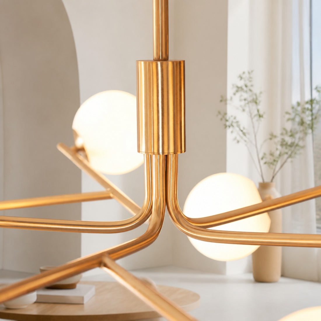 Tivara Mid-Century Modern 10-Light Pendant – Chandelier with Globe Shades for High Ceilings