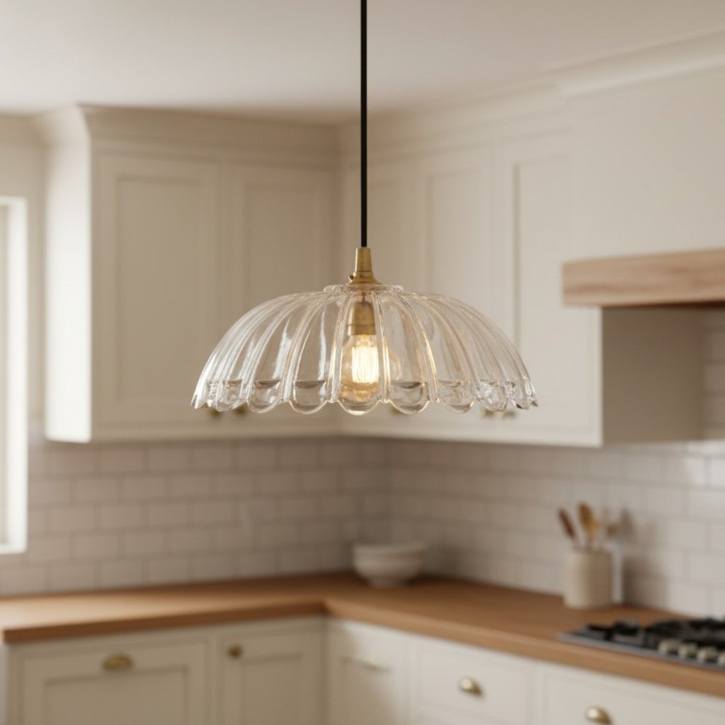 Floriaxis Floral Glass Pendant Light - Floral Glass Shade with Braided Cable for Kitchen or Dining