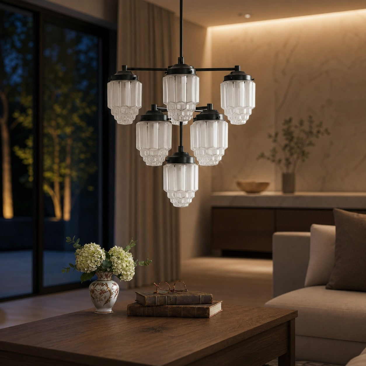 Tierlux Glass Textured Brass Chandelier – Timeless Lighting with Style