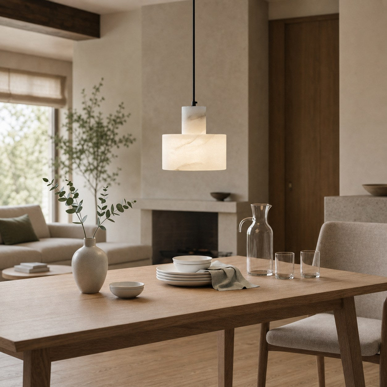 Cylorion Alabaster Pendant Lamp – Modern Minimalist Hanging Light for Dining Room