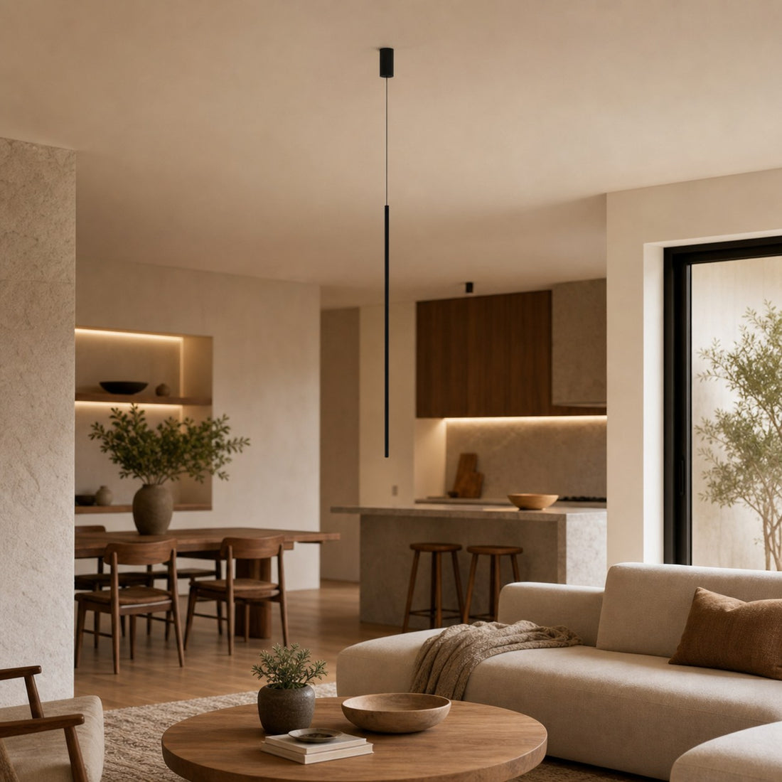 Vectra Slim Industrial Pendant Light - Contemporary Ceiling Fixture for Living Room and Bedroom