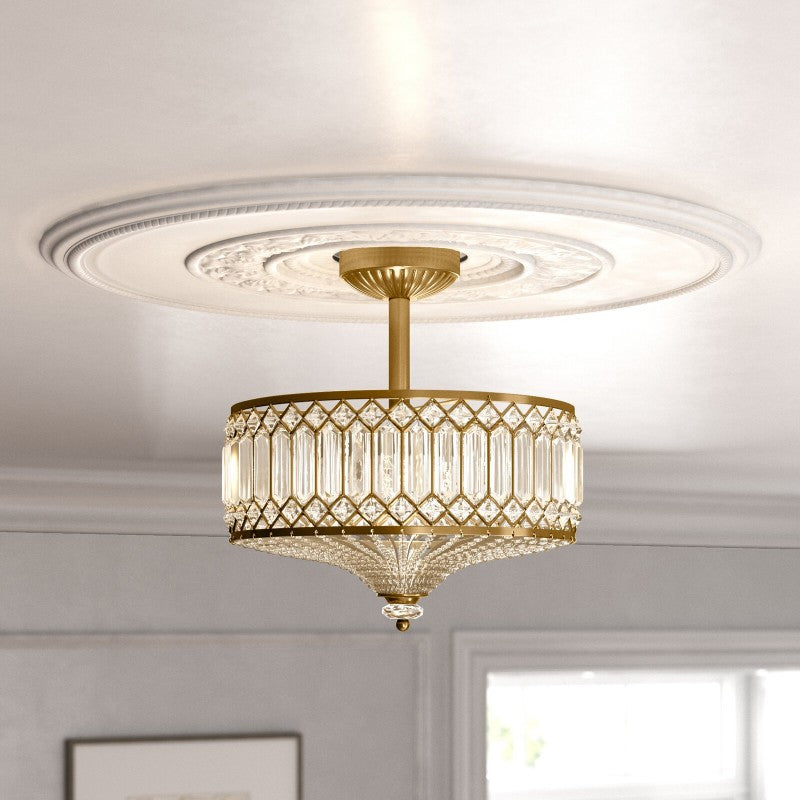 Crystal Drum Ceiling Light –  Glass Semi Flush Mount Lamp for Hallway