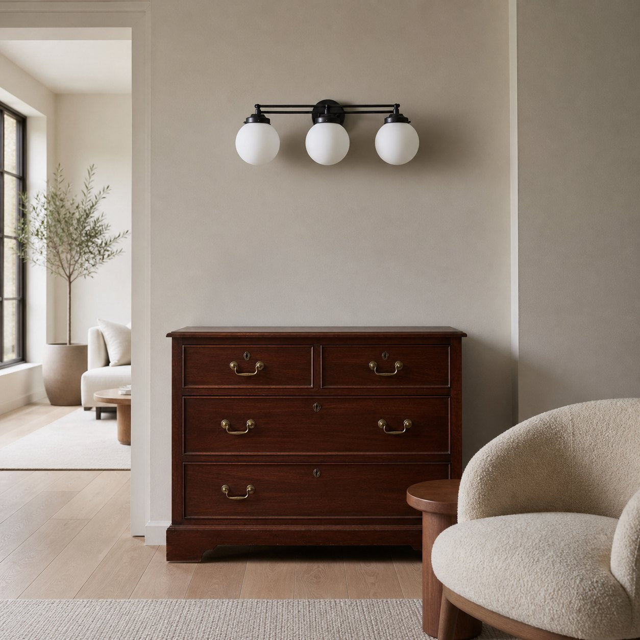 Glorica Glass Contemporary Vanity Light - 3 Light Globe Bathroom Fixture Opal Glass