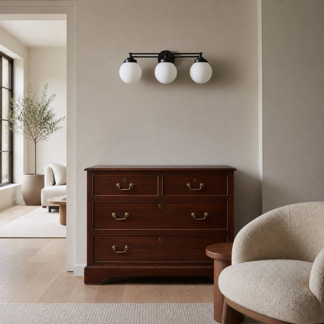 Glorica Glass Contemporary Vanity Light - 3 Light Globe Bathroom Fixture Opal Glass