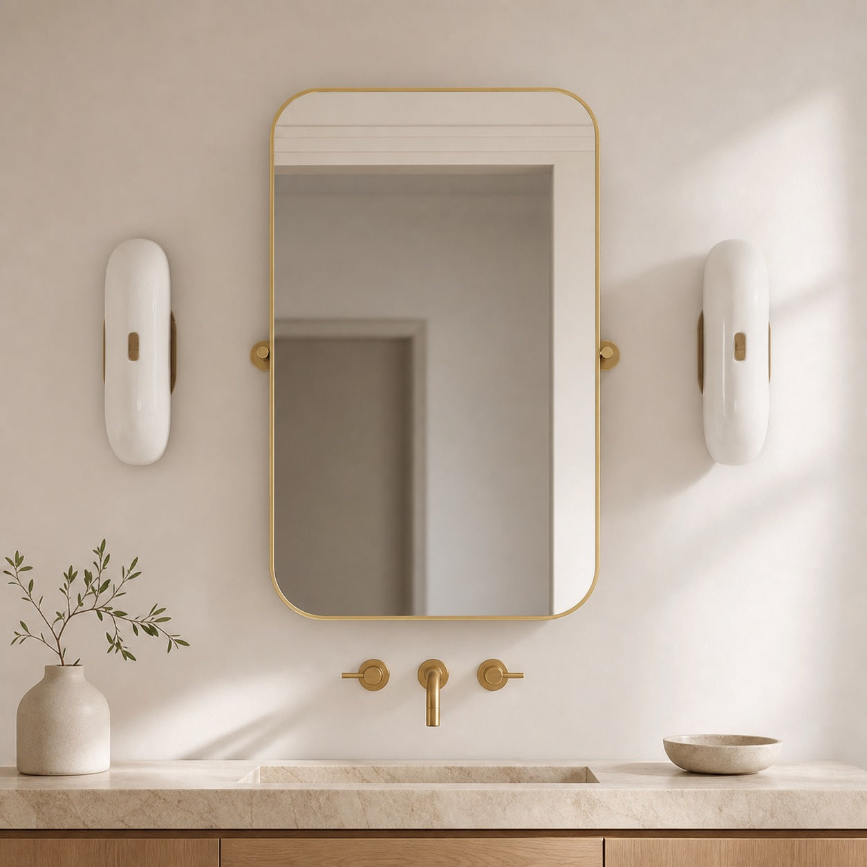 Ferosa Elegant Boat-Shaped Wall Lamp – Brass Finish with Milk Glass Linear Design