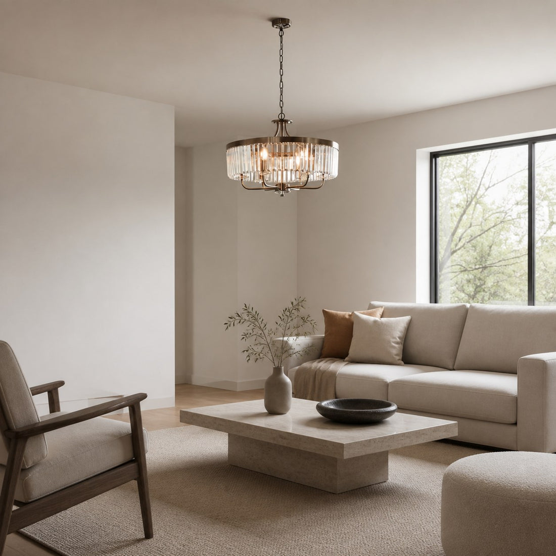 Beveline 6 Light Round Pendant - Cut Glass Shades Elegant Metal Frame for Dining Kitchen Island