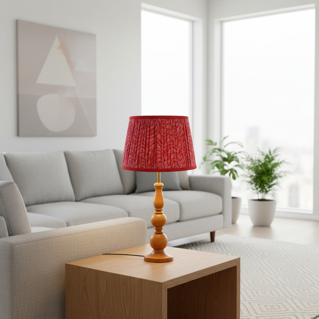 Grainora Table Lamp with Wooden Grain Base - Fabric Lampshade for Living Rooms