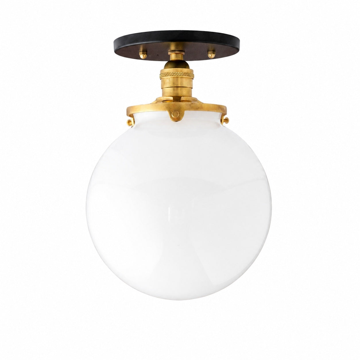 Glorica Glass Mid Century Semi Flush Ceiling Light - White Opal Glass Globe Fixture