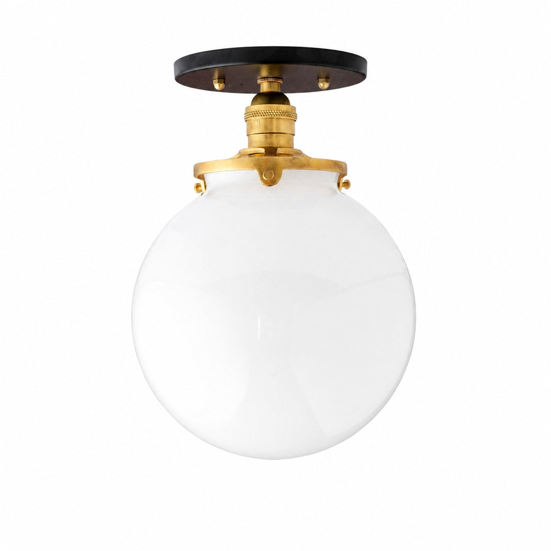 Glorica Glass Mid Century Semi Flush Ceiling Light - White Opal Glass Globe Fixture