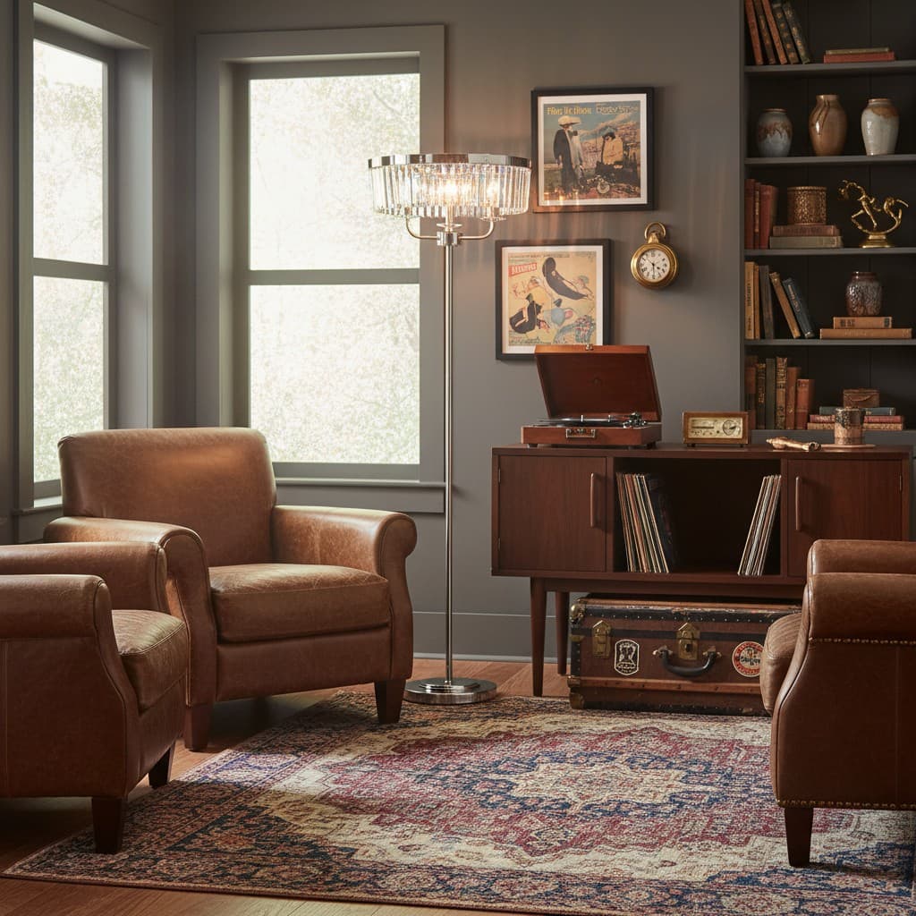 Beveline 3 Light Round Floor Lamp - Faceted Cut Glass Shades Classic Metal Finish For Living Rooms