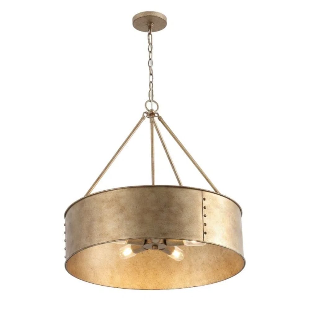 Distressed Metal Drum Chandelier – Industrial 5-Light  Pendant Lamp