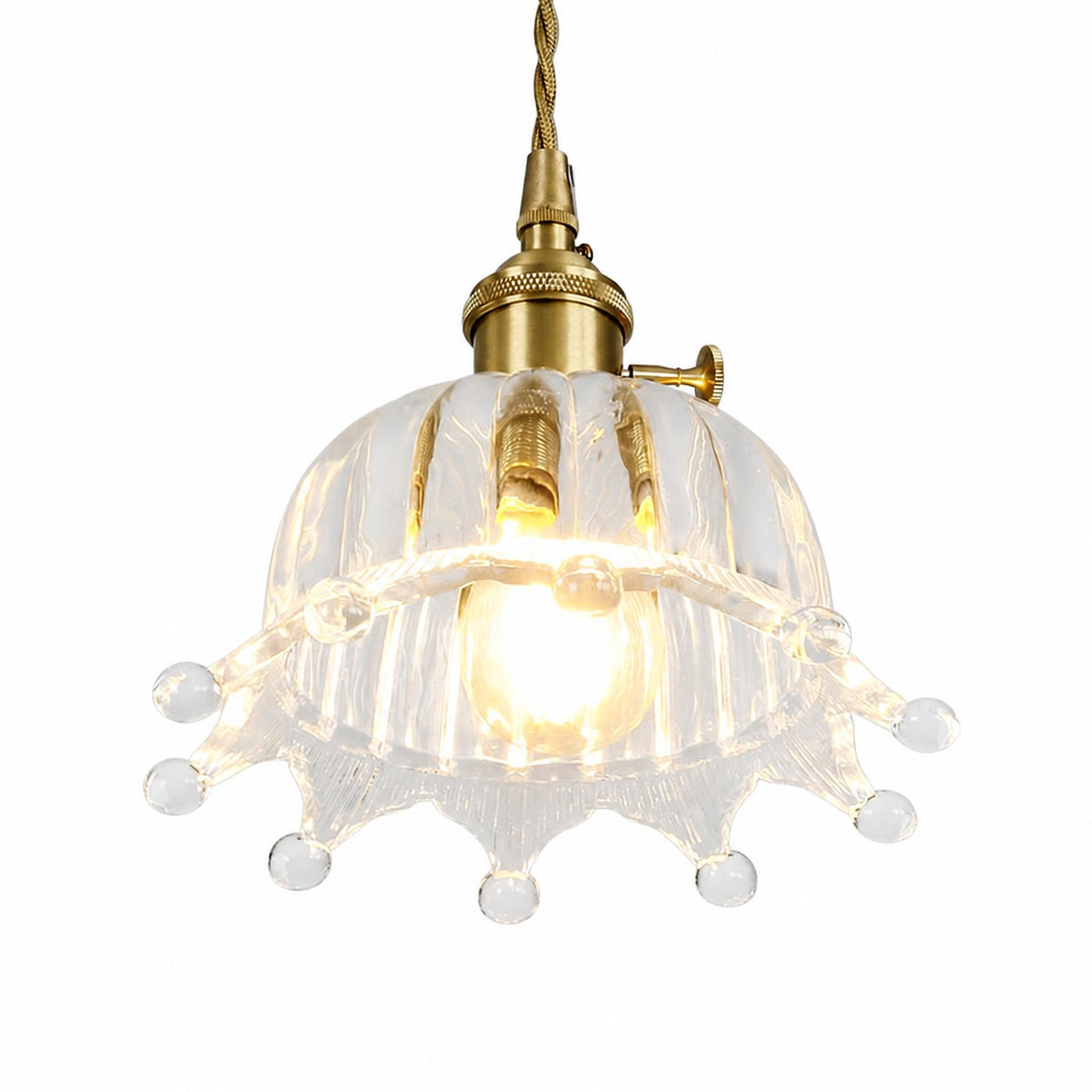Traditional Japanese Brass Walnut Glass Ceramic Cylinder Conic Flower Bowl 1-Light Pendant Light For Dining Room