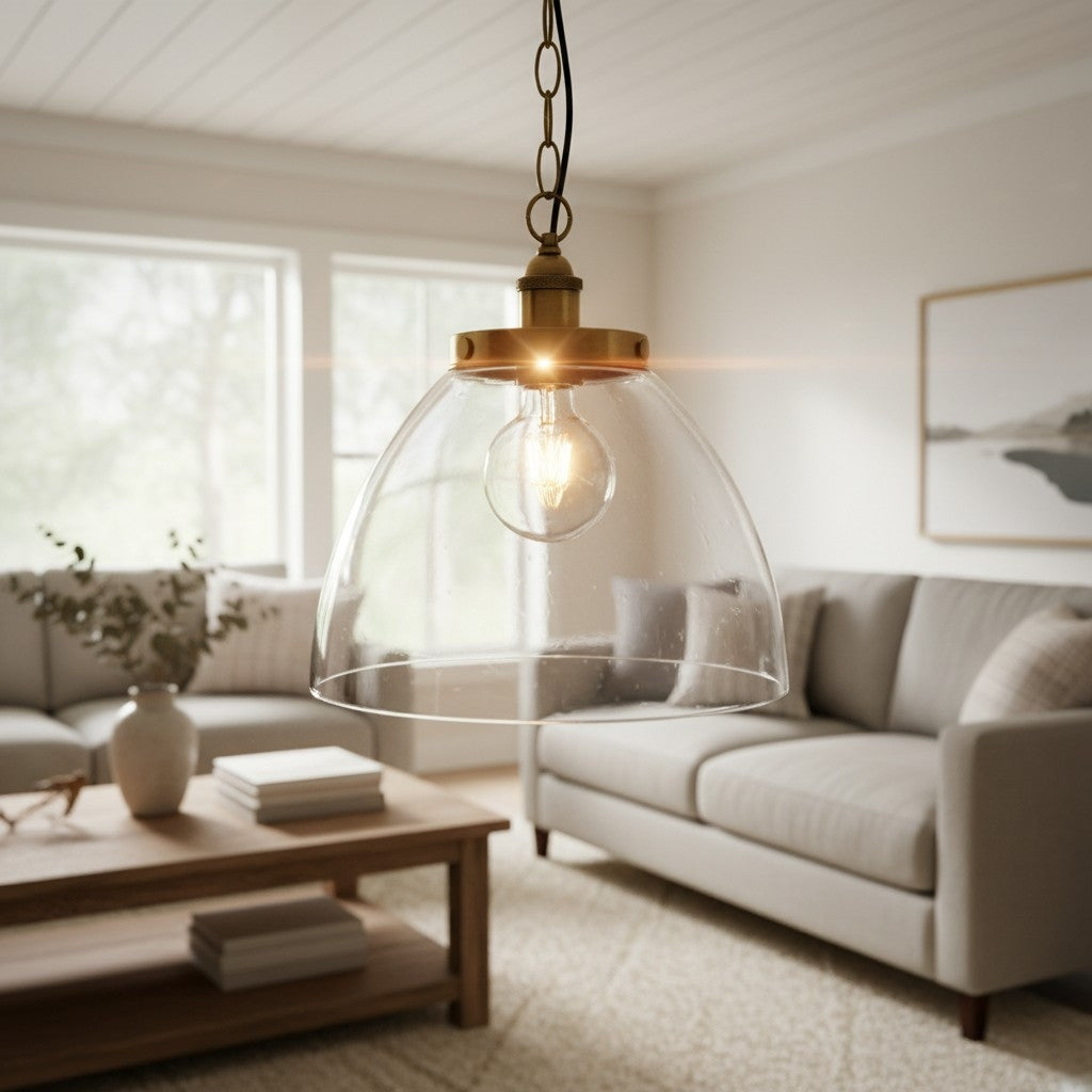 Novera Art Deco Dome Adjustable Height Glass Shade Pendant Light - Living Room