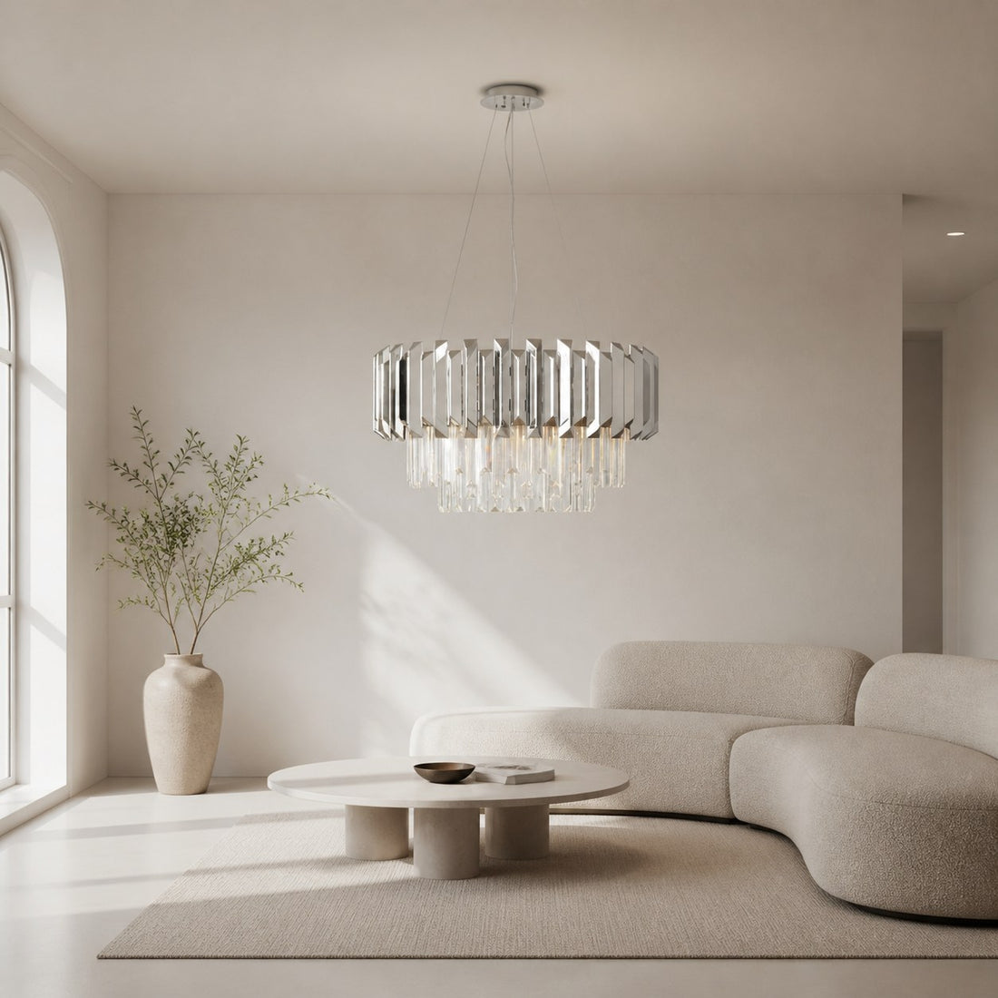 Virelia Contemporary Crystal Pendant Light – Layered Crystal Shade Ceiling Fixture for Dining or Living Room