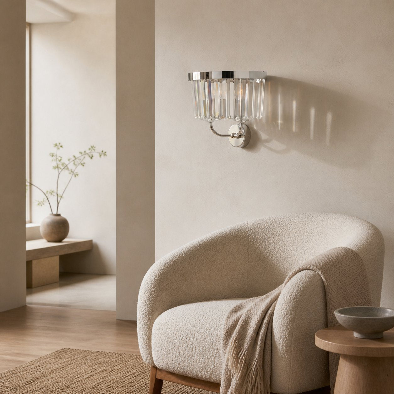 Beveline Faceted Clear Cut Glass Wall Light - Classic Metal Sconce for Hallway and Living Room
