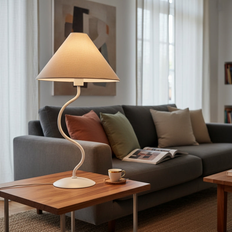 Rivlox Modern Geometric Fabric Table Lamp - Angled Zigzag Pattern for Office Lighting