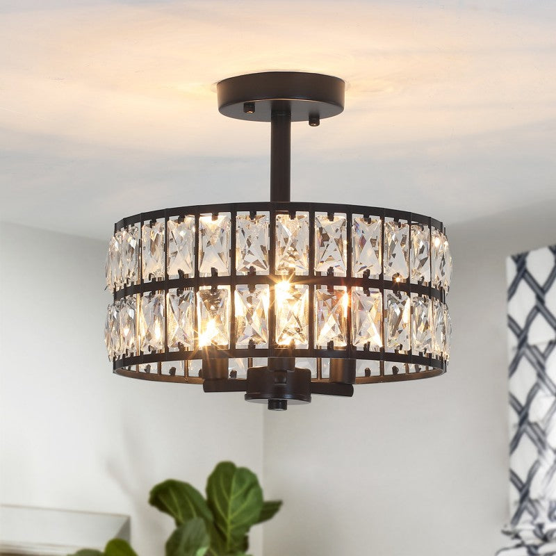 Crystal Drum Ceiling Light –  Glass Semi Flush Mount Lamp for Hallway