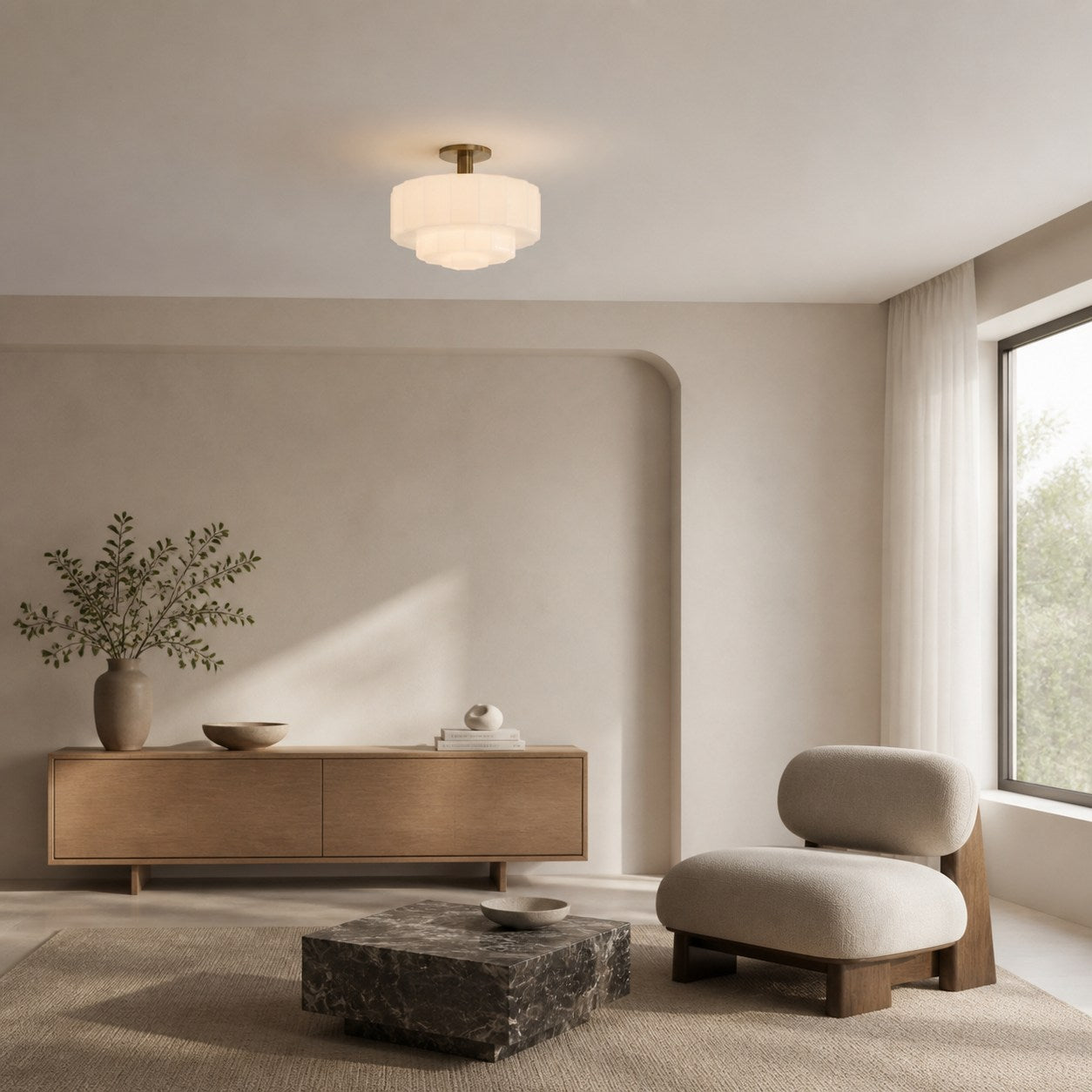 Vexrona Tiered Glass Shade Flush Mount – Contemporary Lighting for Bedrooms and Hallways