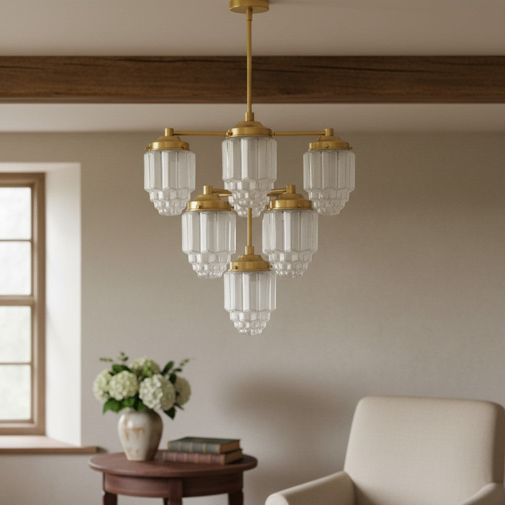Tierlux Glass Textured Brass Chandelier – Timeless Lighting with Style