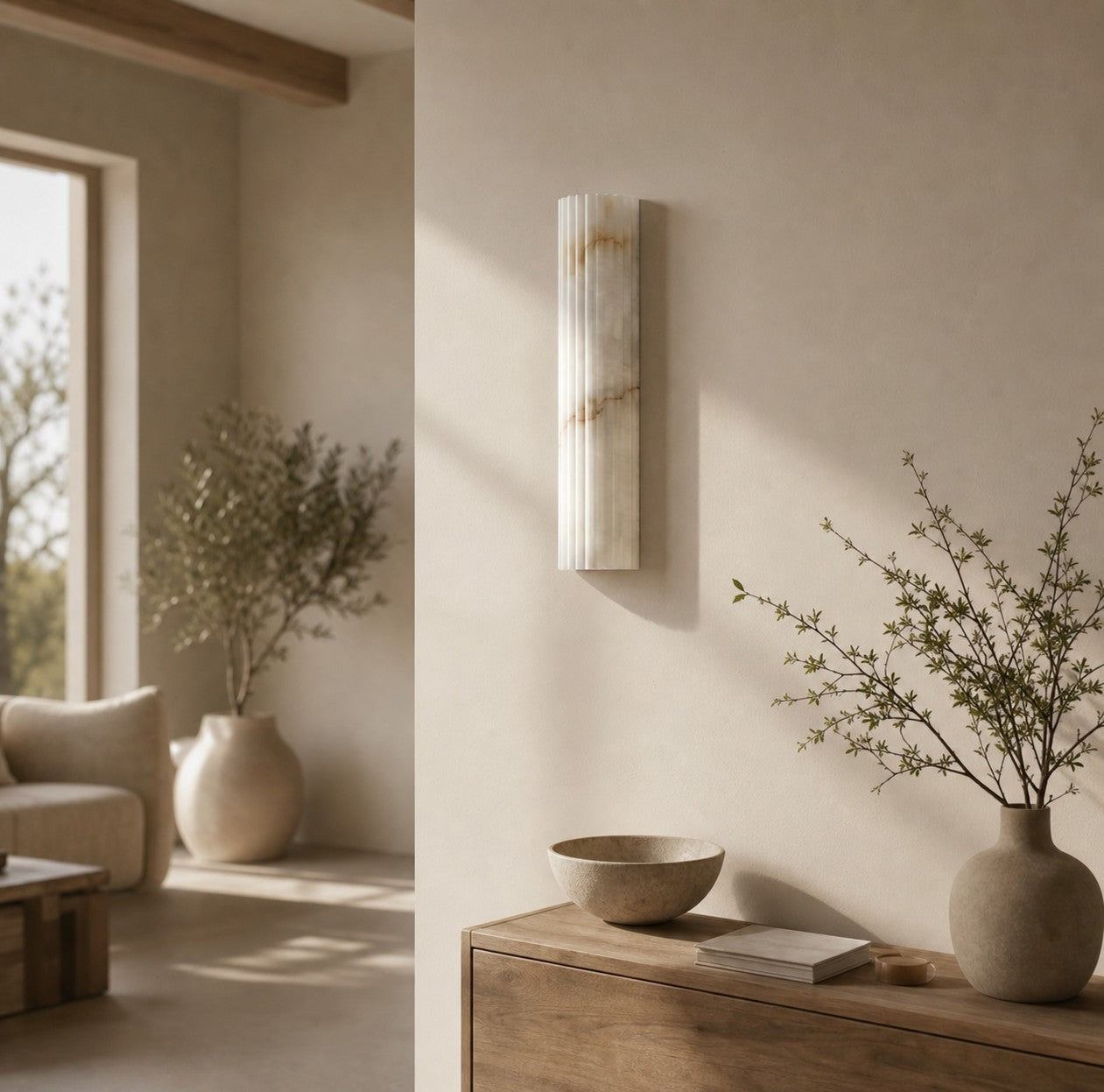 AlaVelle Contemporary Alabaster Wall Lamp – Minimalist Wall Light for Bedrooms and Hallways
