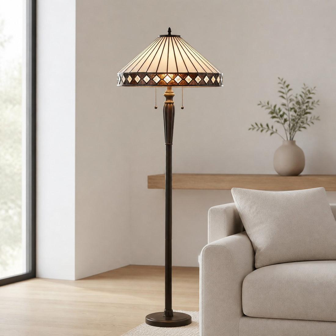 TF Fargo Geometric Art Deco Tiffany Floor Lamp for Living Room Corner Lighting