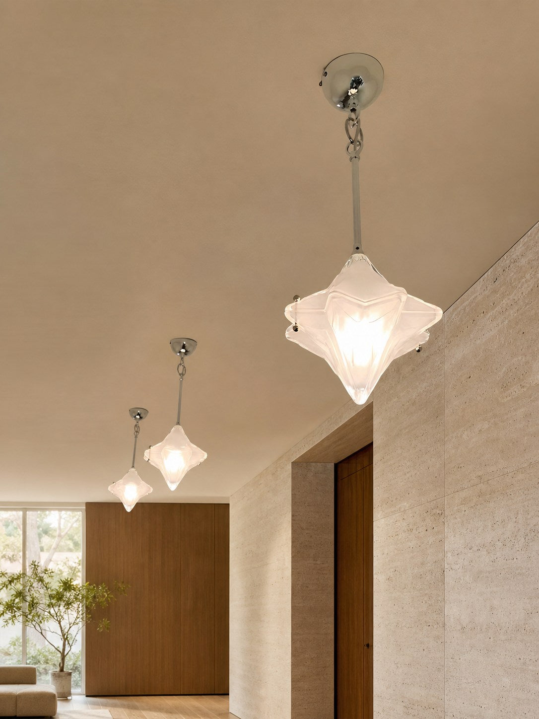 Art Deco Astris Elara Star Pendant Light – Frosted Glass Pendant with Geometric Style