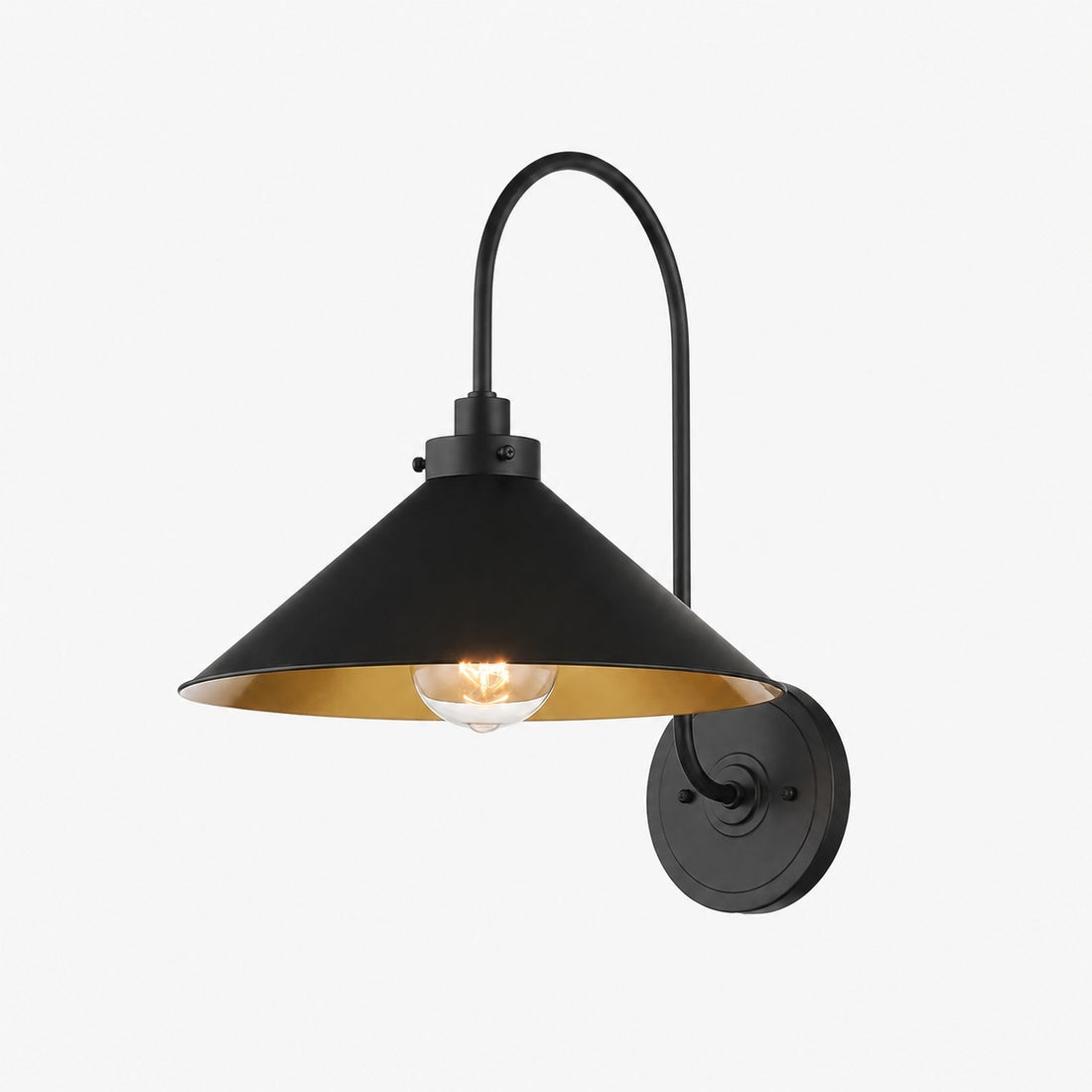 Ivoran Brass Gooseneck Wall Sconce - Curved Arm Dome Shade Light for Bedroom and Hallway