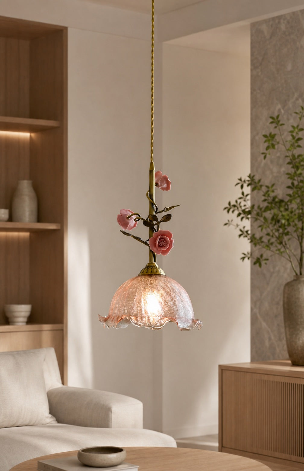 Lalique Rose Glass Pendant Lamp