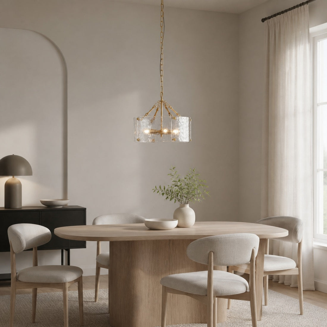 Panellux Decorative Pendant - Handcrafted Curved Glass Panels Brushed Brass Finish for Foyer