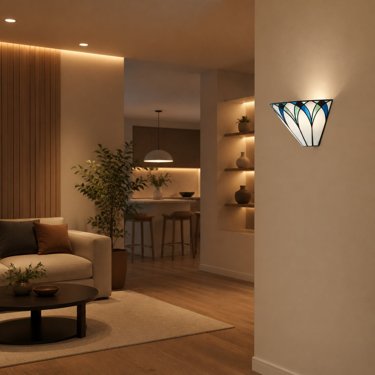 TF Allanton Stained Wall Lamp – Vintage Art Deco Style Metal for Living Rooms and Hallways