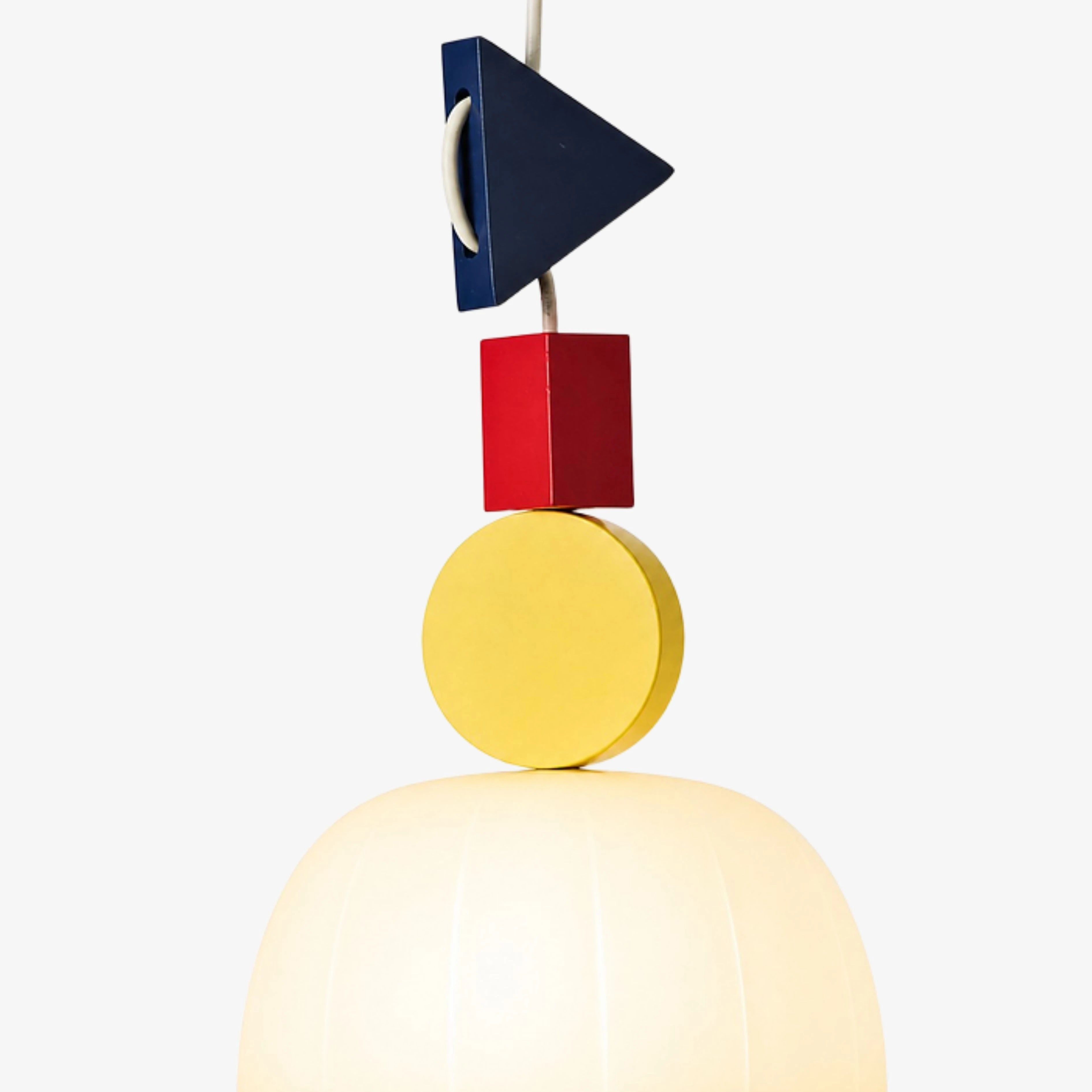 Blue, red, and yellow suspended geometry detail