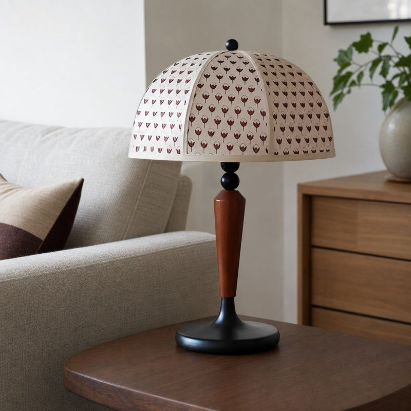 Solmire Table Lamp - French Vintage Fabric Dome Shade with Wood and Metal Base for Bedroom and Living Room