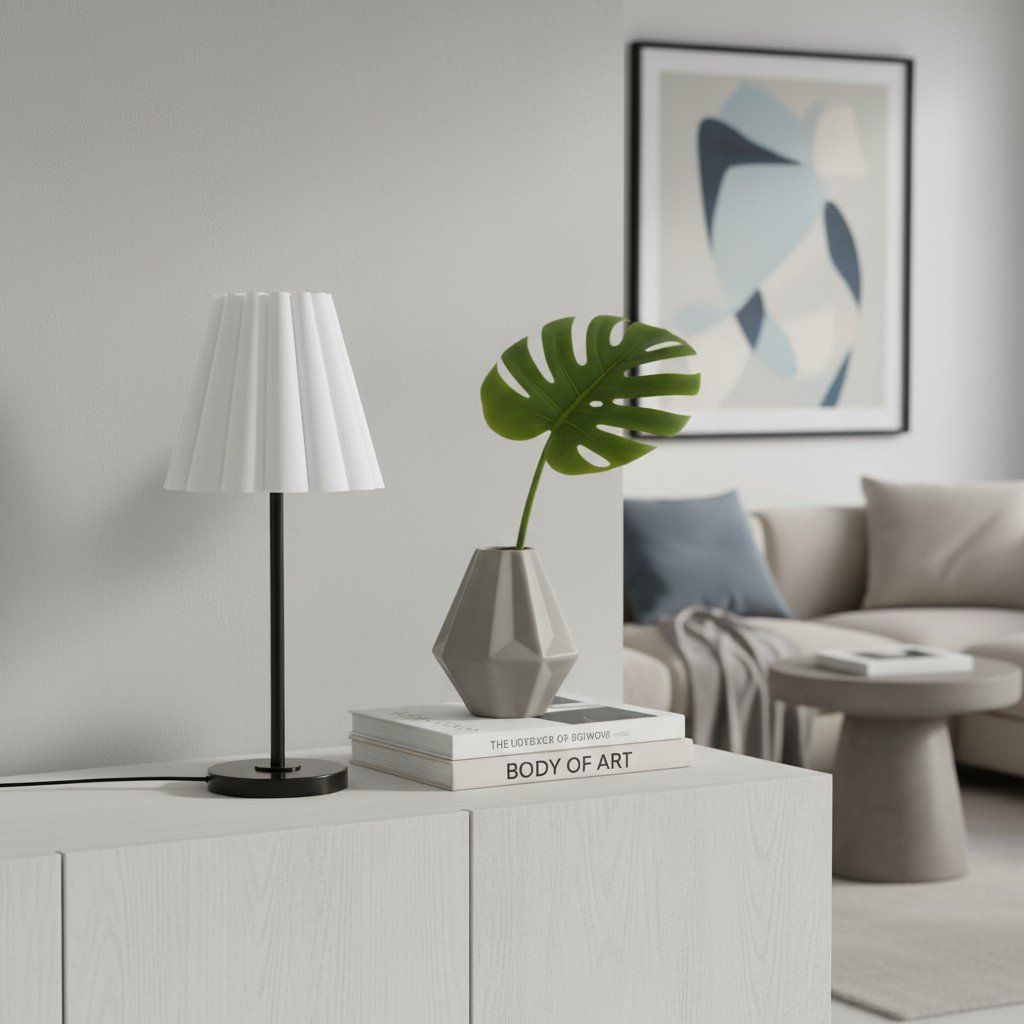 Ruffmeto Transitional Slim Table Lamp – Sculptural Shade Lighting for Living Room or Bedroom